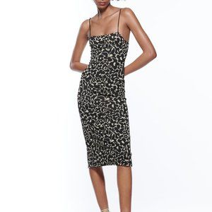 Zara Jacquard Dress in Black/Tan - Medium - New w/tags